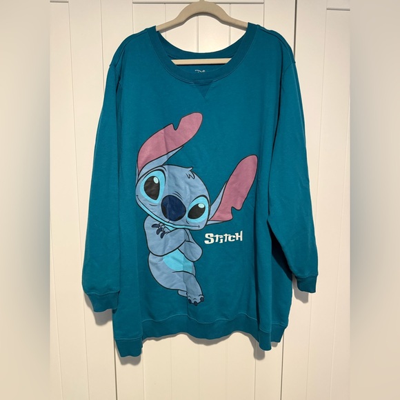 Disney Lilo & Stitch Oversized Teal Sweatshirt Pullover Women’s - Picture 1 of 4